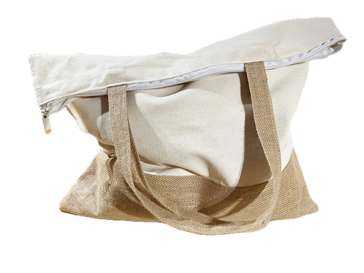 Jute and Canvas Tote – standing view