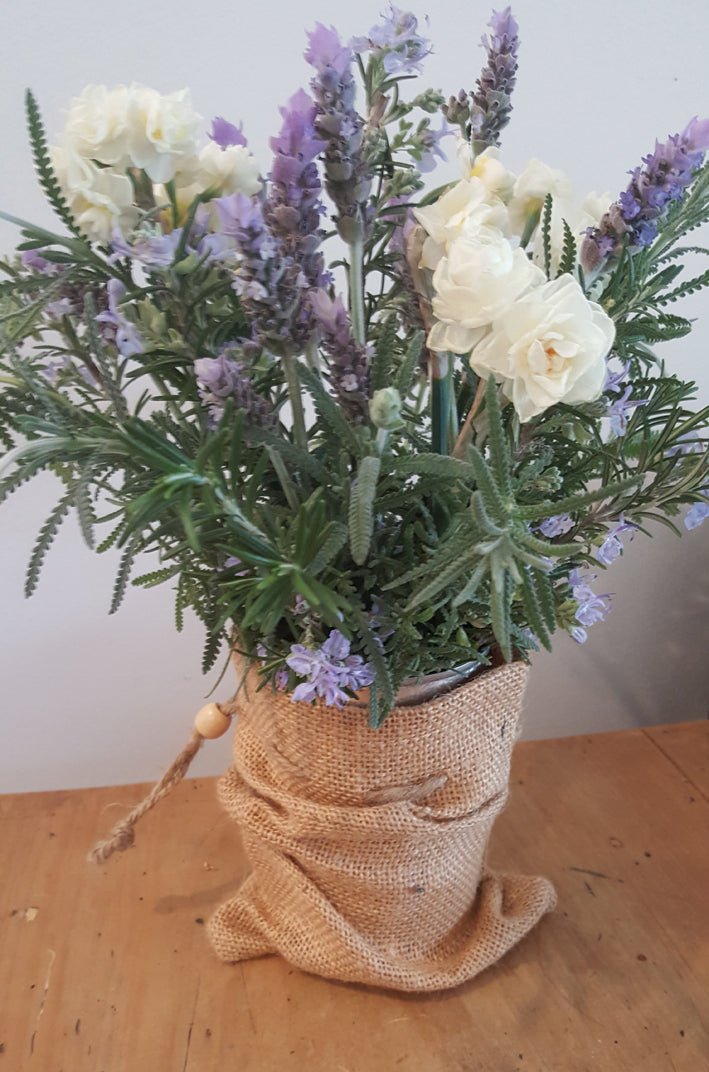 Jute Gift Bag styled with flowers