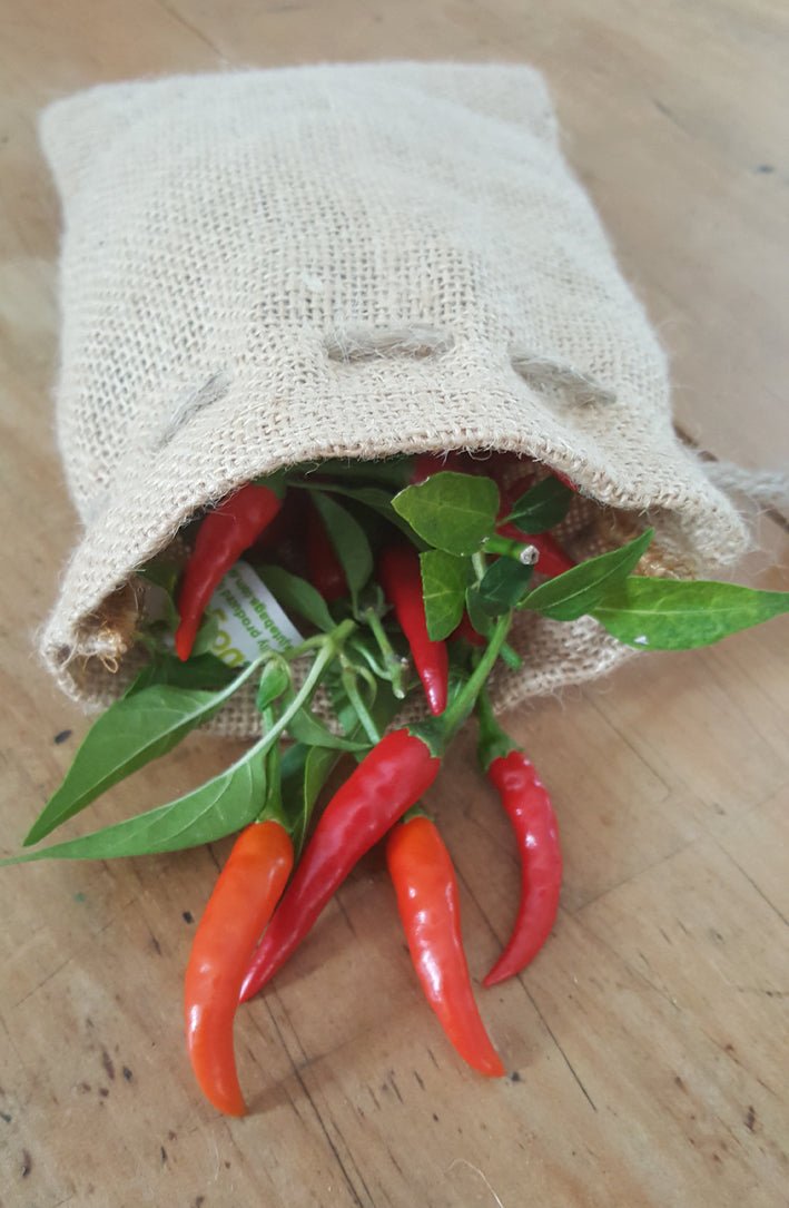 Jute Gift Bag styled with chillies