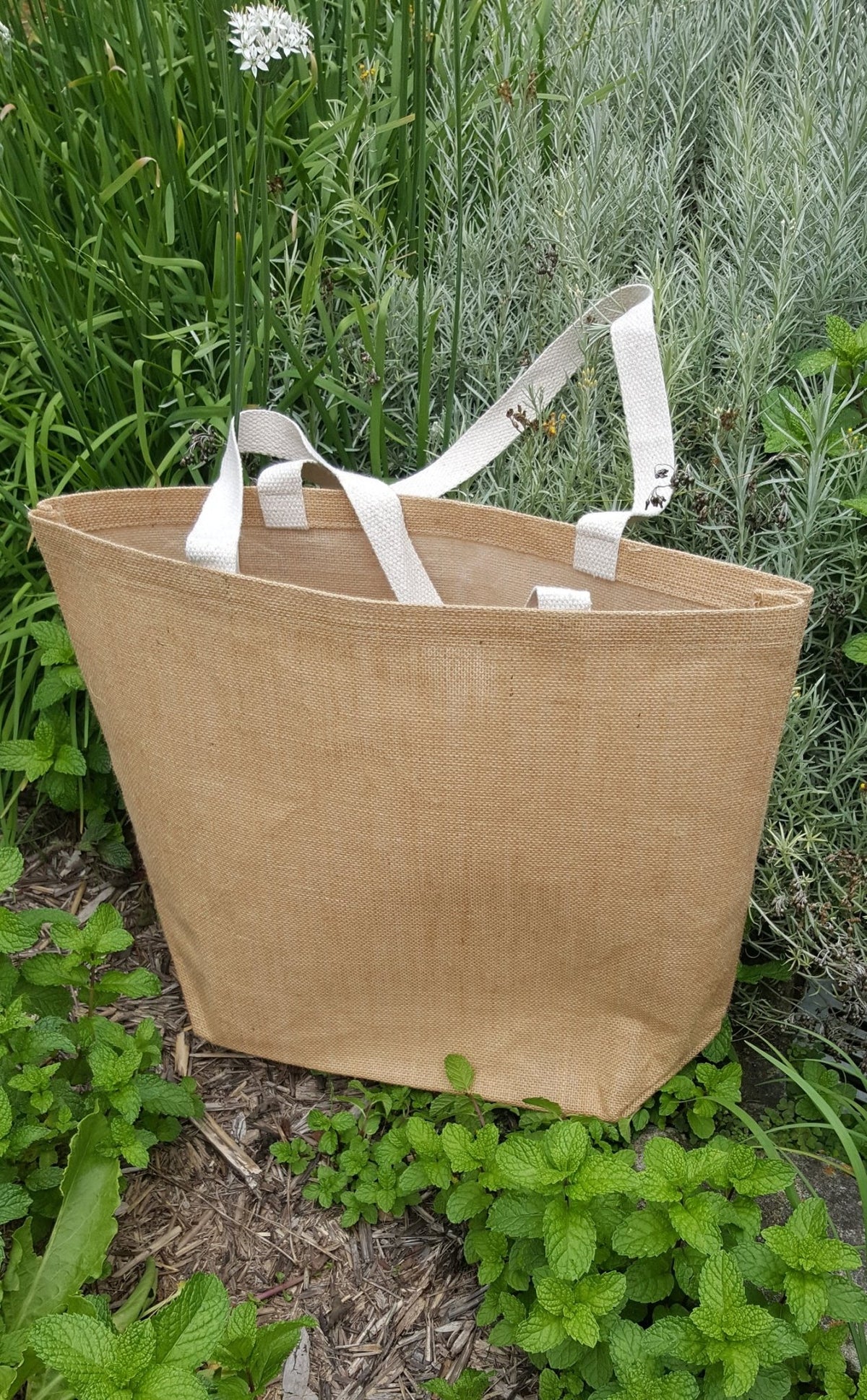 Large Hessian Market Bag – shown outdoors