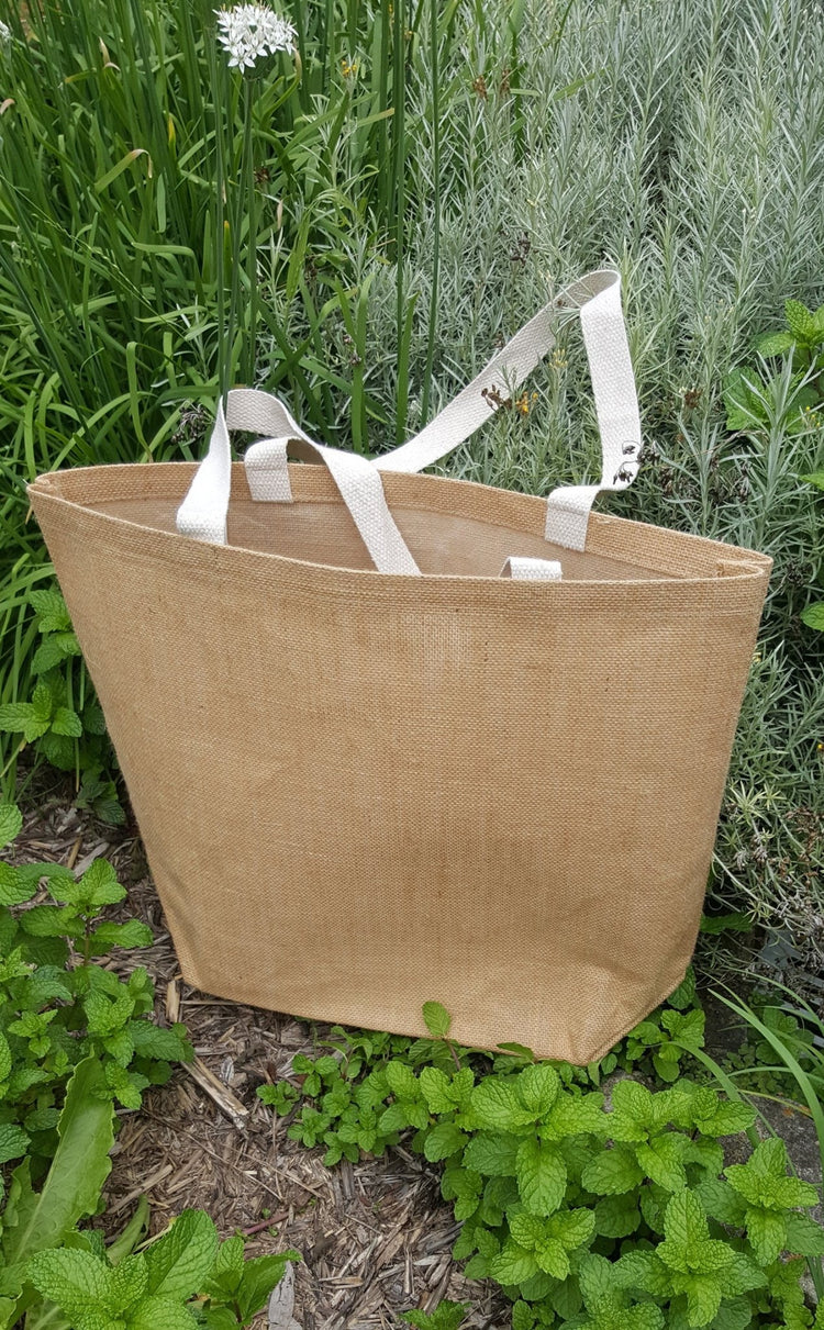 Large Hessian Market Bag – shown outdoors